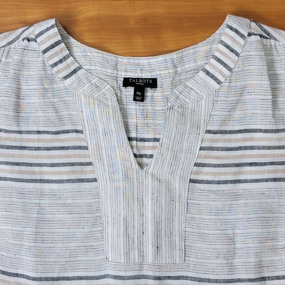 Talbots Reef Stripe Linen Tie-Sleeve Shirt - MP - Picture 5 of 11